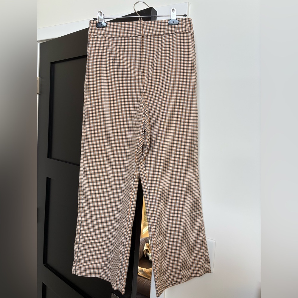 LOFT High Rise Slim Wide Leg Plaid Cropped Trousers